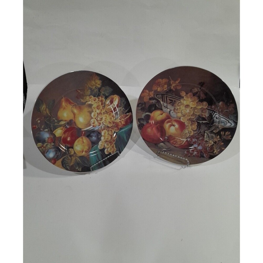 Fruit Panorama Pattern Decorative Plates St. Martin Email de Limoges L. Marino
